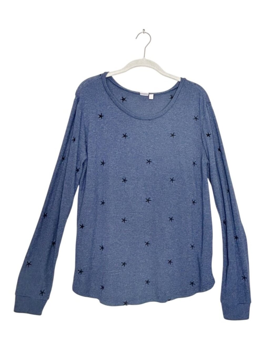 Make + Model Star Print Long Sleeve Lounge Shirt in Blue / Black - Sz M